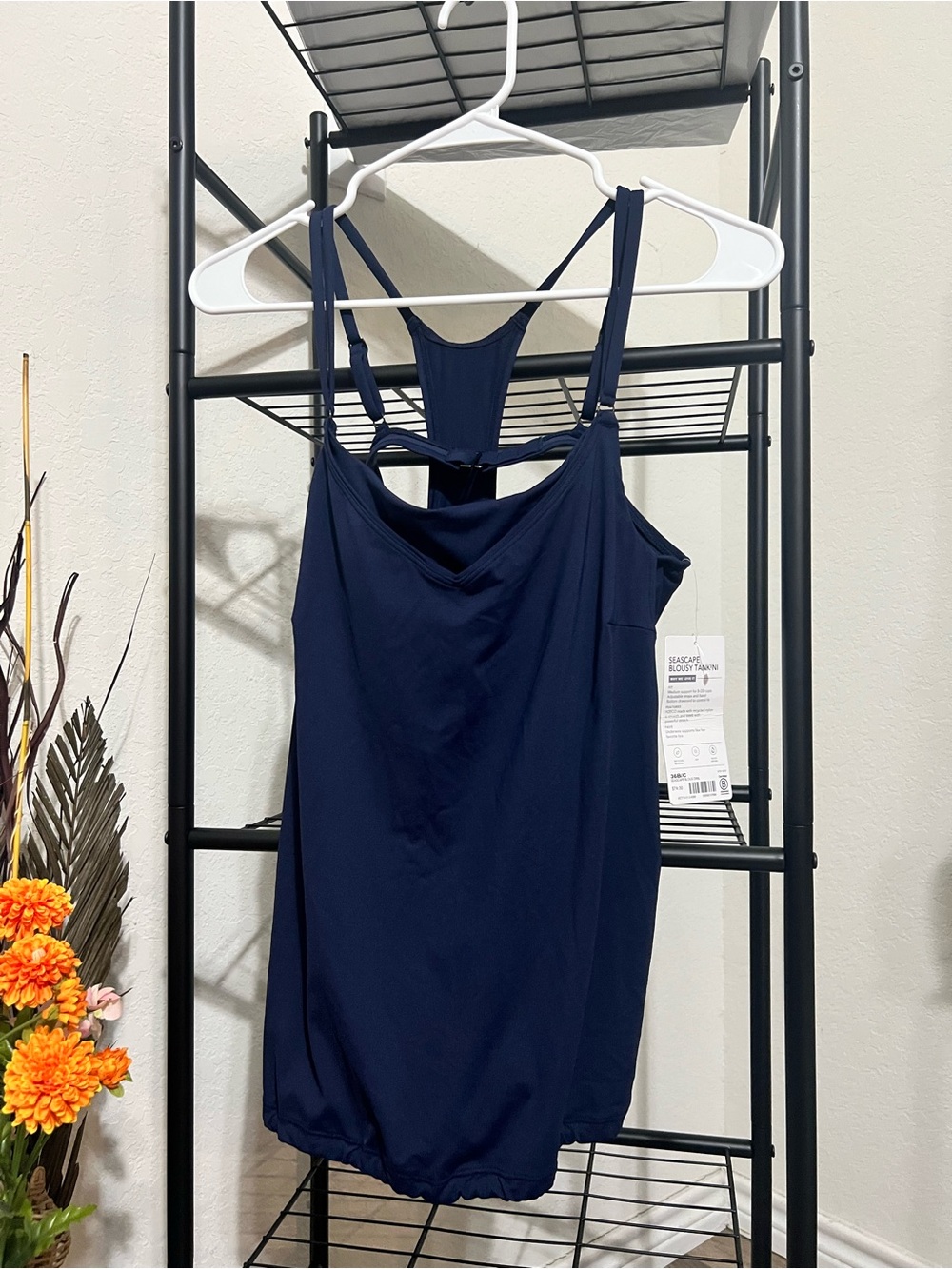 NWT Athleta Navy Draped Cowl Neck Tank with Strappy Racerback size 36B/C